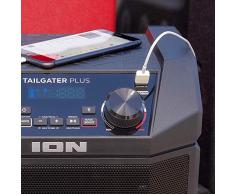 ION Audio Tailgater Plus - Sistema di Altoparlanti Portatile da 50 W con Funzioni di Abbinamento Bluetooth, Batteria Interna Ricaricabile, Radio FM e Microfono Incorporato di alta Qualità