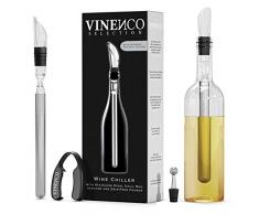Refrigeratore per Bottiglie Vino, Set 3 in 1: Asta di Raffreddamento Inox di qualità + Aeratore Decanter + Versatore Salvagoccia | Aperitivo Accessori Sommelier Barman | Regalo Donna Uomo Festa Bar