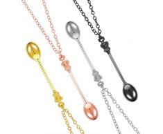 Yolev 4 Pezzi Mini Cucchiaio Collana Vintage Corona Cucchiaino Pendente Collana Donna Gioielli per Ragazze (Oro Argento Oro Rosa Nero)