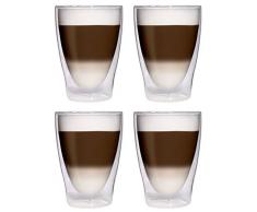 Feelino® Filosa - 4 bicchieri da 280 ml, XL, a doppia parete, per latte macchiato, cocktail, tè, succo e acqua, termici, con effetto ottico di sospensione