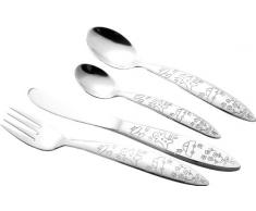 Esmeyer - Posate per bambini Bella, acciaio inox 18/0 lucido, con disegni divertenti, in scatola da regalo con finestrella