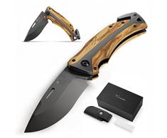 BERGKVIST® K30 Titanium coltello pieghevole (coltellino tascabile a due mani) - affilato coltello da sopravvivenza 3 in 1 per caccia, trekking o campeggio