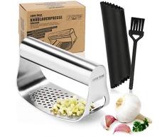 COM-FOUR® Spremiaglio - set con pelapatate in silicone e spazzola per la pulizia - rullo per aglio - taglia aglio in acciaio inossidabile (Rullo in acciaio inox)