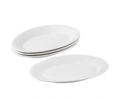UIBFCWN Piatto da Portata, Set di 4 Piatti Ovali, 25,1x16,3 cm, Stoviglie per Feste, Vassoi da Forno per Carne di Tacchino, Pesce, Aperitivi, Antipasti, Dessert, Bianco