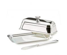 EDZARD contenitore per burro Mary, con piatto in vetro, argento pregiato placcato, lucidato, 8 x 13 cm, coltello incluso