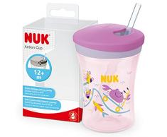 NUK 10255600, Action Cup bicchiere con riutilizzabile cannuccia per bambini, 12+ mesi, Coperchio con chiusura ad avvitamento e cannuccia morbida, A prova di perdite e lavabile, Senza BPA, 230ml, viola