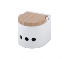 KOOK TIME Barattolo porta aglio con coperchio in legno di bambù - Contenitore salva aglio cucine, in ceramica con fori di ventilazione per una conservazione ottimale - Dimensioni: 11.5x11.5x11.5 cm.