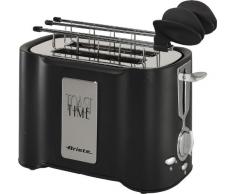 Ariete 124 Tostì - Tostapane 2 fette, Pinze acciaio inox, Vassoio raccoglibriciole removibile, Funzione scongelamento, 6 livelli di doratura, 500W, Nero