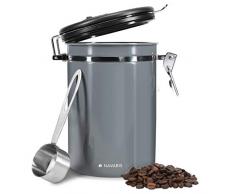 Navaris Barattolo Portacaffè - Contenitore Ermetico Salvafreschezza Aroma caffè in Acciaio Inox 445g con Valvola Rilascio CO2 - con Misurino - Nero