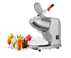 Tritaghiaccio elettrico Macchina per la creazione di coni di neve per uso domestico e commerciale, Aggiorna uscita ghiaccio 16 cm di altezza, doppie lame, 65 kg/h, 300 W/2000 giri/min, argento