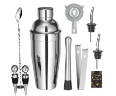 Shaker Cocktail Set, 10 Pezzi kit Barman in Acciaio Inox, Set Cocktail Professionale con 750 ml shaker, Kit Cocktail per Casa, Bar, Feste