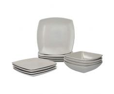 Creative Tops Raven Servizio Tavola 12 Pezzi, Piatti Quadrati in Ceramica, per 4 Persone, Grigio