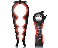 Vesaneae 2Pz Apribarattoli Multifunzione, Apriscatole a Mano, Gomma Apriscatole Antiscivolo, Apri Bottiglia 5-in-1, Pinza per Barattoli, Apribottiglie Universale per Bambini Anziani lartrite e Donne