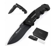 BERGKVIST® K10 coltello pieghevole (coltellino a due mani) - coltello da tasca con lama in acciaio inossidabile nero, mini cote e custodia da cintura