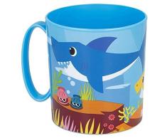 ILS I LOVE SHOPPING Tazza Bicchiere in plastica 350ml per Microonde con manico Bambini colazione BPA-free (Baby Shark)