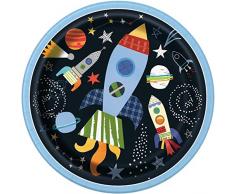 Unique- Piatti Ecologici in Carta-23 cm-Festa a Tema Spaziale-Confezione da 8, Multicolore, 73265EU