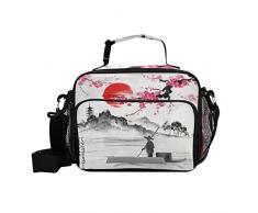 Borsa portapranzo vintage giapponese Cherry Fisherman con fiori isolati per bambini, per ragazze, ragazzi, termici, con tracolla, per donne, uomini, lavoro, picnic, scuola, viaggi