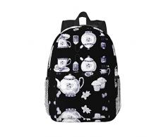 Teiere e tazze disegnate a mano borsa a tracolla leggera - 45 pollici leggera e facile da trasportare, adatta per uscire, apprendimento e uso in ufficio, nero, Taglia unica