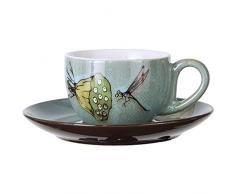 XIANGE100-SHOP Tazzine Caffe Tazza di caffè Set Creativo retrò Uso Domestico personalità Dipinta a Mano in Ceramica Ghirlanda Tazza piattino con Cucchiaio 230ml