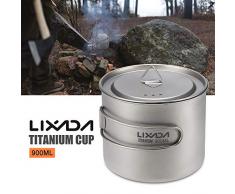 Lixada Tazza da Campeggio Tazza di Titanio Ultraleggero Tazza All'aperto Portatile Campeggio Picnic Acqua Tazza con Maniglia Pieghevole (900ml Tipo1)