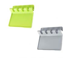 Gfdg 2 Pezzi Silicone Spoon Rest,Porta Utensile da Cucina in Silicone,Spoon Rest,Portaposate Termoresistente per Cucchiai, Bacchette,Utensili da Cucina(Verde,Grigio)