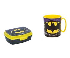 BATMAN UOMO PIPISTRELLO PAPPA SCUOLA , PAPPA MARE TAZZA E BOX PORTA MERENDA SCUOLA,BICCHIERE E BOX MERENDA PLASTICA Riutilizzabile RIGIDA (1 TAZZA CON MANICO E 1 BOX PORTAMERENDA IN PLASTICA RIGIDA)
