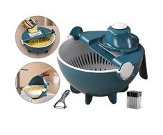 SFXFJ Affettatrice di Verdure Multifunzione 12 in 1 con Cestello di Drenaggio, Rotativa Julienne Grattugia, Utensile da Cucina Affettare Frutta e Verdure, Vegetable Cutter, Blu