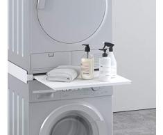 Piano supporto per lavatrice asciugatrice alluminio con cassetto, BIANCO