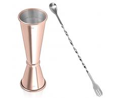Jigger Cocktail Misurino 30 ml/60 ml Doppio Barman Graduato Professionale Japanese Style 304 Acciaio Inossidabile con Cucchiaio Miscelatore,Rose Glod