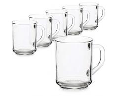 com-four® 6x Bicchiere da Tè - Tazze con Manico per Tè e Caffè - Ideale per Bevande Calde, Cioccolata Calda, Latte Macchiato e Cappuccino (06 pezzi - 240ml)