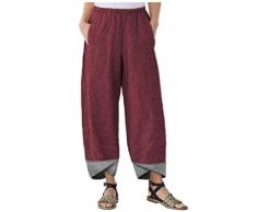Pantaloni in cotone patchwork da donna, solidi, irregolari, sciolti, casual, sportivi, eleganti, harem, da donna, estivi, leggeri, con pompa, da donna, Vino, XL
