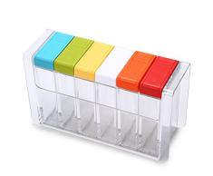 1 set di 6 barattoli colorati porta spezie e condimenti, in acrilico, da cucina