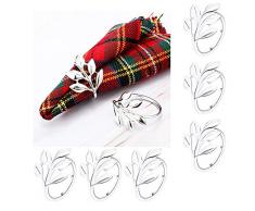 Anelli portatovagliolo, 6/12 pezzi Anelli tovagliolo metallo con fibbia per decorazioni da tavola feste nuziali (6 pezzi-FOGLIA, ARGENTO)