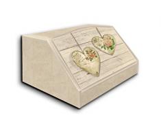 Portapane con decoro in Rose Hearts in legno shabby 30x40x20 cm