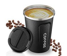 HomeMall Tazza termica da viaggio, per caffè e tè, colore nero opaco, 380 ml