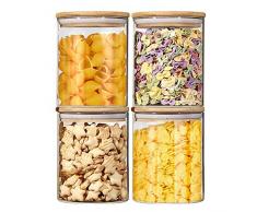 VIVILINEN Set 4 Barattoli in Vetro, Contenitori Alimenti per Cucina Anticalore con Copercchio Ermetico e Guarnizione Larga Bocca Barattolo per Cibo caffè tè Biscotti (750ml*4)
