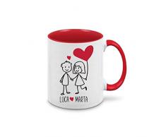 irpot Tazza san valentin personalizzabile bianca interno rosso ceramica 0,32 L Ø cm 8xh9,5 ca con stampe assortite Idea regalo love amore 14 febbraio cuore rosso