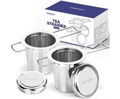 DAZAKA Infusore per Tisane, Infusore Tè in Acciaio Inox, Filtro Tè per Tè Sfuso con Vassoio/Coperchio, Regalo Donna e Mamma
