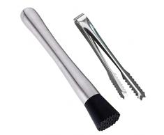 stillwen 2 PCS Utensile da Cocktail in Acciaio, Muddler Cocktail, Pestello in Acciaio Inox per Cocktail per Mojito Bicchieri di Drink Freddi Fatti in Casa, Testa in Nylon con Punte Scanalature