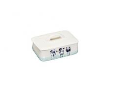 KitchenCraft Apple Farm Ceramica Decorata a Mano Porta Burro con Coperchio a Campana Cora Cow, Mucca, 14,5 x 9,5 x 7 cm - Crema / Verde