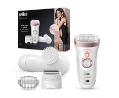 Braun Silk-épil 9 Depilatore Donna Epilatore con Testina Radente e Rifinitore, Spazzola Pulizia Viso Inclusa, Tecnologia MicroGrip, Cappuccio Massaggiante, SensoSmart 9/880 Rose Gold e Bianco