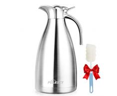 Caraffa Termica 2 litri in Acciaio Inox, Puersit Thermos Caffe, Thermos a Doppia Parete, Isolata Sotto Vuoto, con Coperchio a Pressione per tè/Acqua Brocca Conservazione a Freddo o Caldo per più di 24
