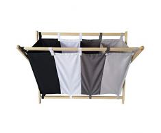 Jago® Cesto per Biancheria - Pieghevole, con Scomparti Rimovibili e Lavabili, Telaio di Legno, 4 Borse, Capacità 172l - Portabiancheria, Cesta da Lavanderia, Bucato