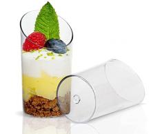 KAHEIGN 100Pz Mini Tazze da Dessert ad Angolo, 75ml Tazze da Dessert Rotonde in Plastica Coppa di Antipasto Semifreddo Trasparente Ciotola da Portata Riutilizzabile per Mousse Budino (8,5 x 4,5cm)