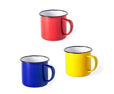FUN FAN LINE - Set di Tazze smaltate 350ml caffè/tè/Calde/Fredde, Tazze Vintage da Campeggio, Picnic o Viaggio, Design retrò Colori pieni, Leggero, Portatile e Resistente. (Multicolore, 6 Tazze)