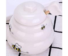 Mini Barattolo di Miele in Ceramica con mestolo in Legno e Coperchio Contenitore per Il Miele Contenitore per Miele per marmellata Gelatina di casa Cucina Conservazione del tè