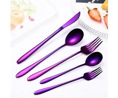 LCCDSD Set di Posate 5pcs Titanio Viola Posate Set 304 in Acciaio Inox Stoviglie in Acciaio Inox Argenteria Set da Cena Coltello Forchetta Cucchiaio (Color : Purple)