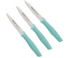Arcos | Set 3 Coltelli Spelucchino | Coltelli Coltello Sbucciare | Coltelli per pelare patate | Acciaio Inossidabile NITRUM | Lama di 100 mm | Imballaggio ecologico | Colore menta