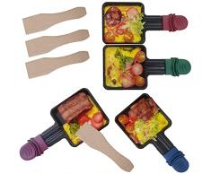 QcuGvy Padelle per Raclette-4 colori differenti Manico isolato padelle di ricambio per raclette rivestimento antiaderente18x9cm - per Formaggio Fuso Uovo Fritto Pala di legno