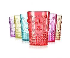 Muldale Set di 6 bicchieri in acrilico barocco, riutilizzabili e infrangibili, senza BPA in 6 colori, bicchieri da 400 ml, bicchieri in plastica lavabili in lavastoviglie per adulti